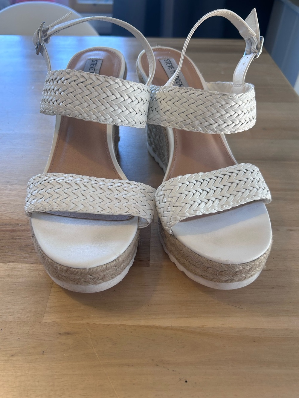 Steve Madden Signal Wedge Sandals White Woven Espadrille Platform Size 10